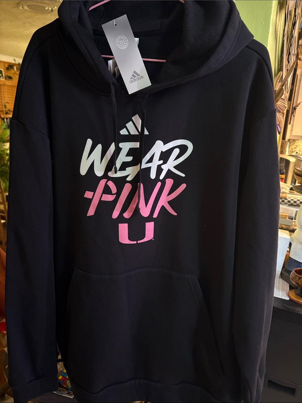 Adidas Women’s Black Hoodie Sweatshirt - Wear Pink Graphic